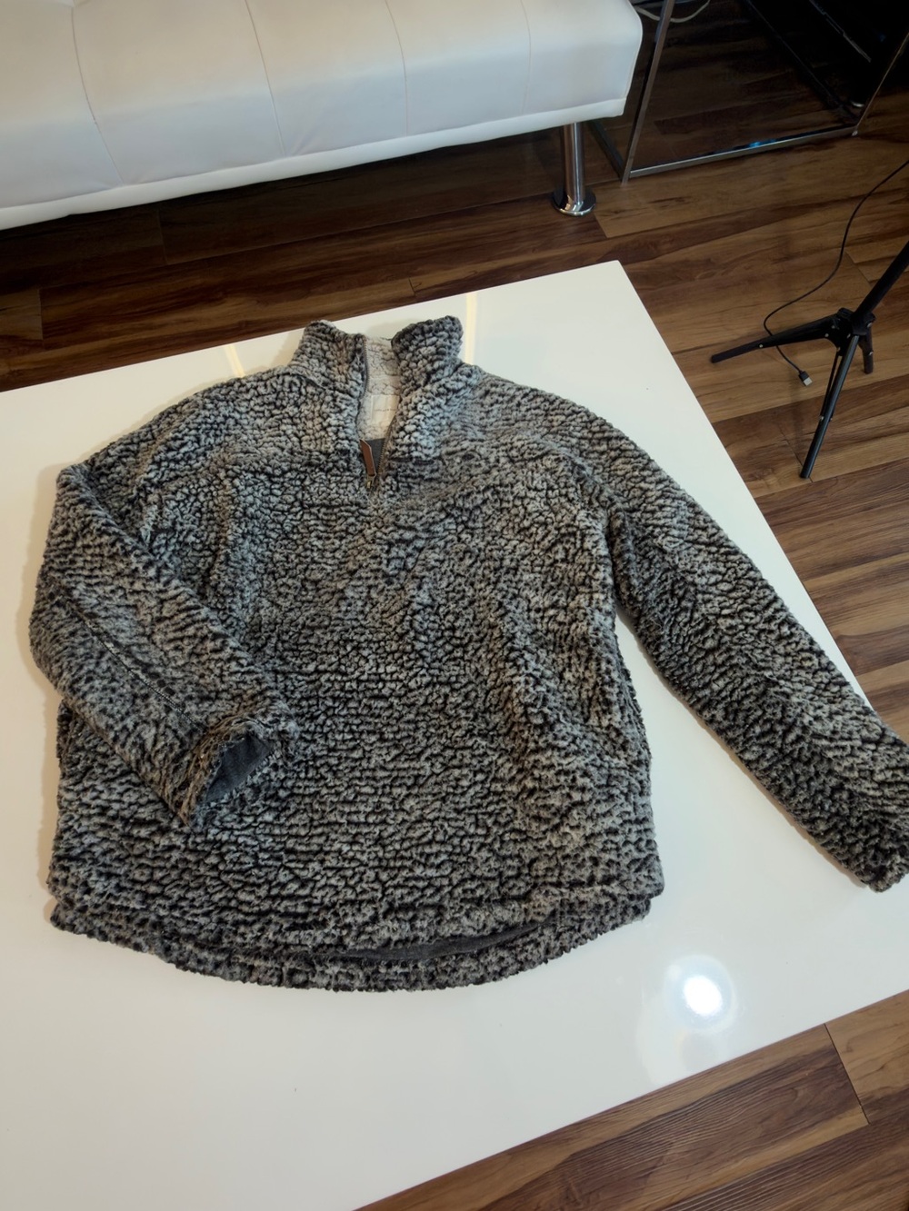 Thread & Supply Gray Sherpa Pullover Quarter Zip Teddy Fleece Jacket